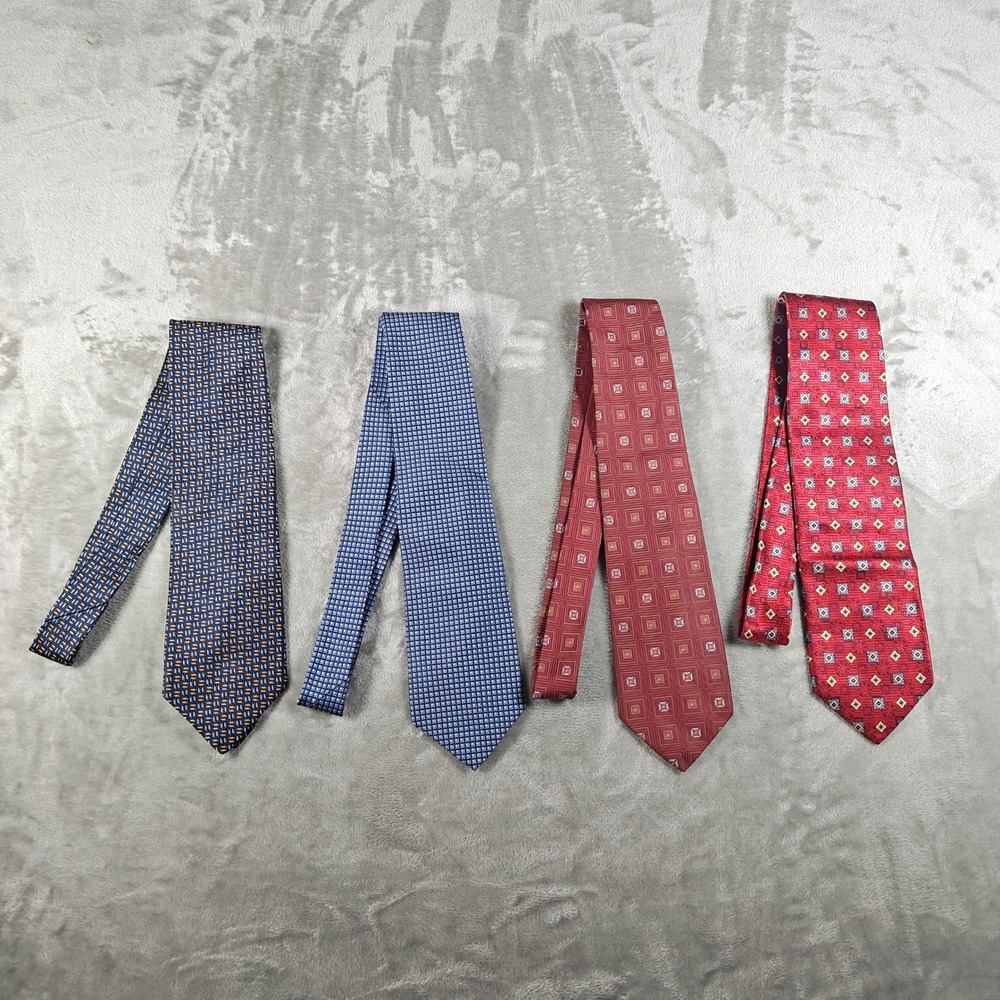 Vintage Robert Talbott Tie Lot of 4 Mens Red Blue Geometric 70s Hand Sewn Silk